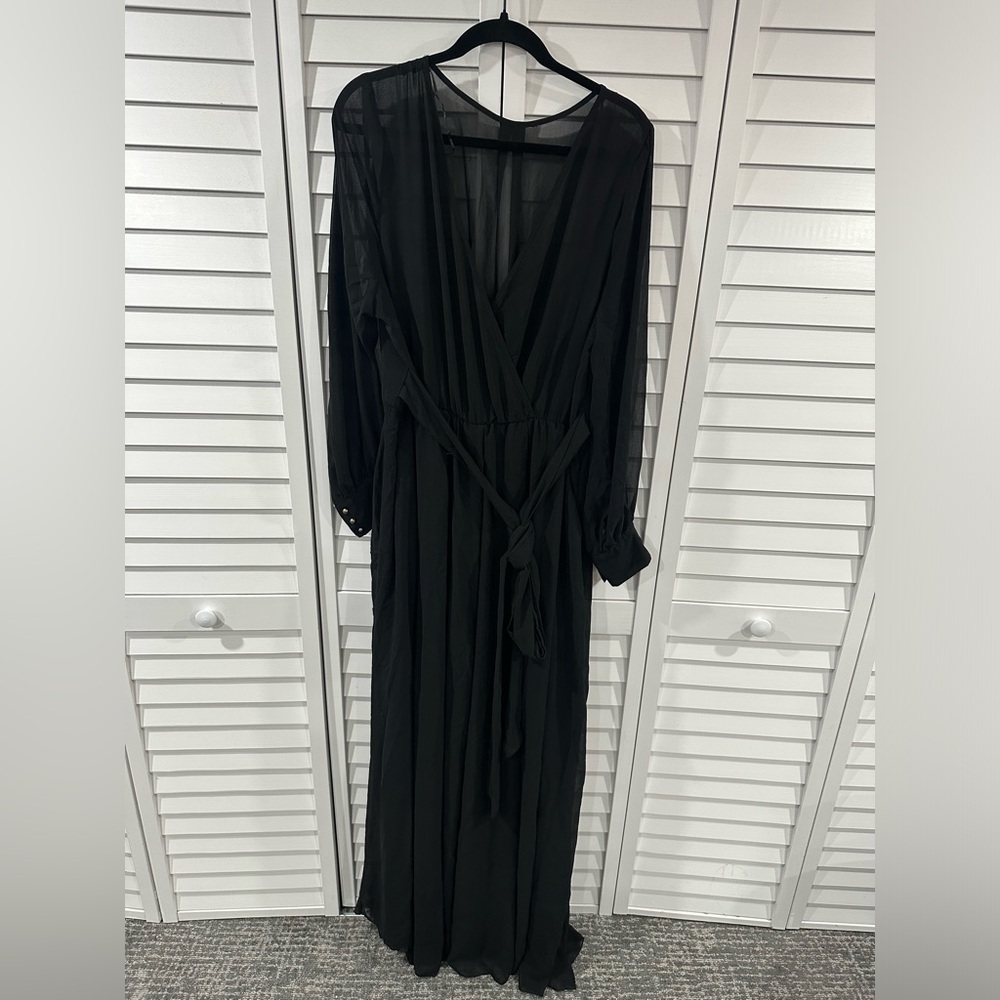 Sheer faux wrap maxi dress.